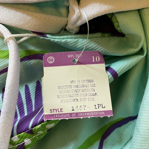 60s Vintage Deadstock Puritan Forever Young Green & Purple Flutter Sleeve Dress - Picture 9 of 9
